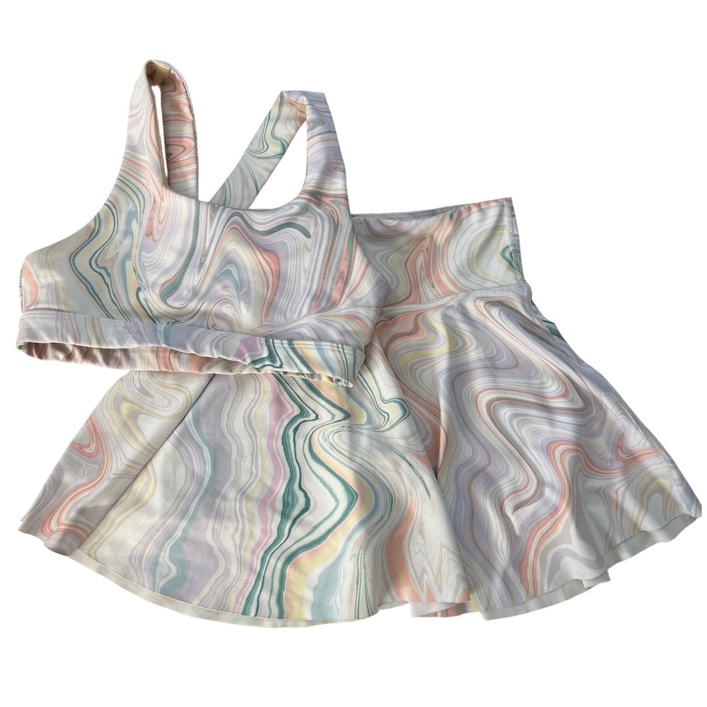 Old Navy Kids Pastel Colorful Pink Matching Athletic Sports Bra Skirt Girls Med